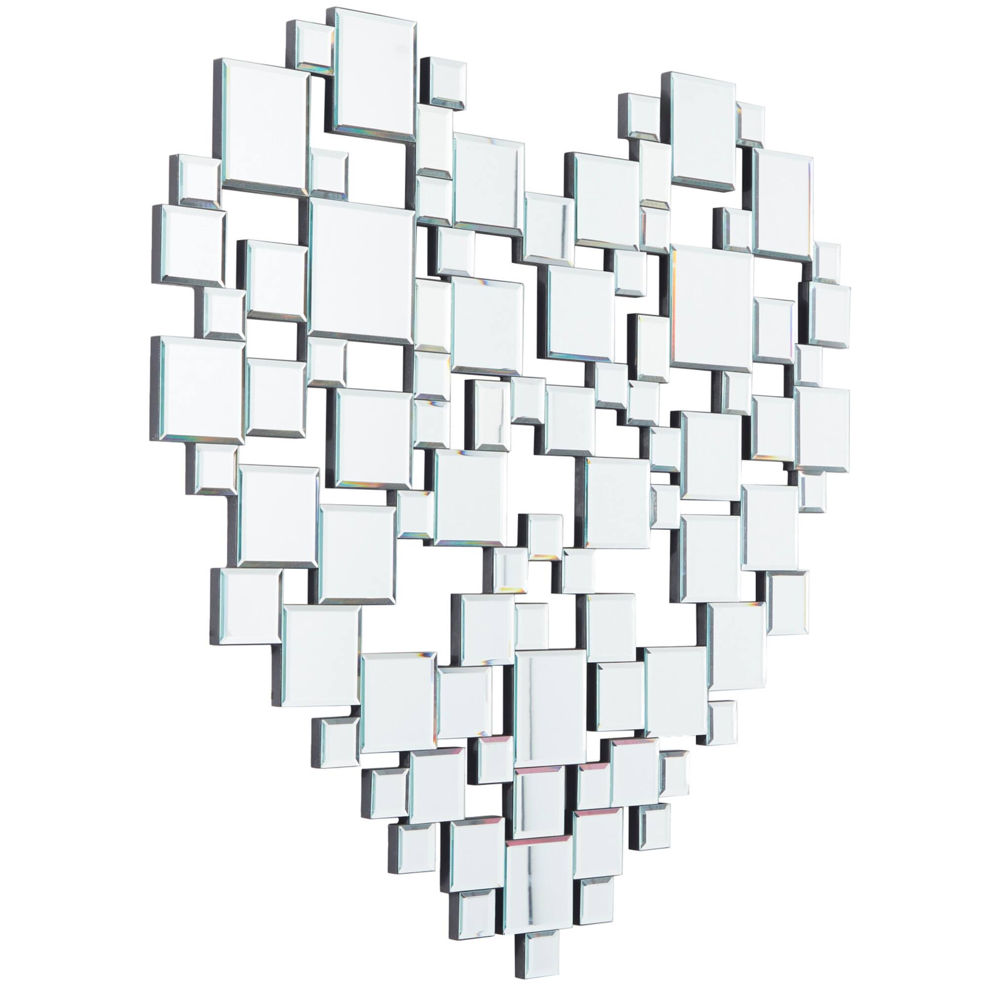 Silver Glass Shaped Mirrored Heart Wall Mirror 32" x 1" x 32"